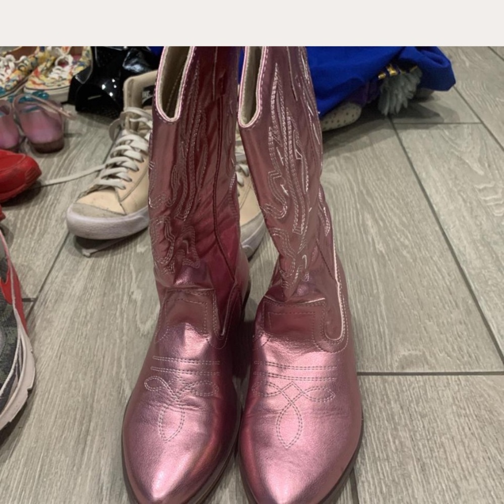Metallic Pink Heeled Boots for Women